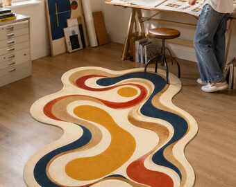 Abstract Wavy Rug, Colorful Flow Carpet, Mid Century Decor