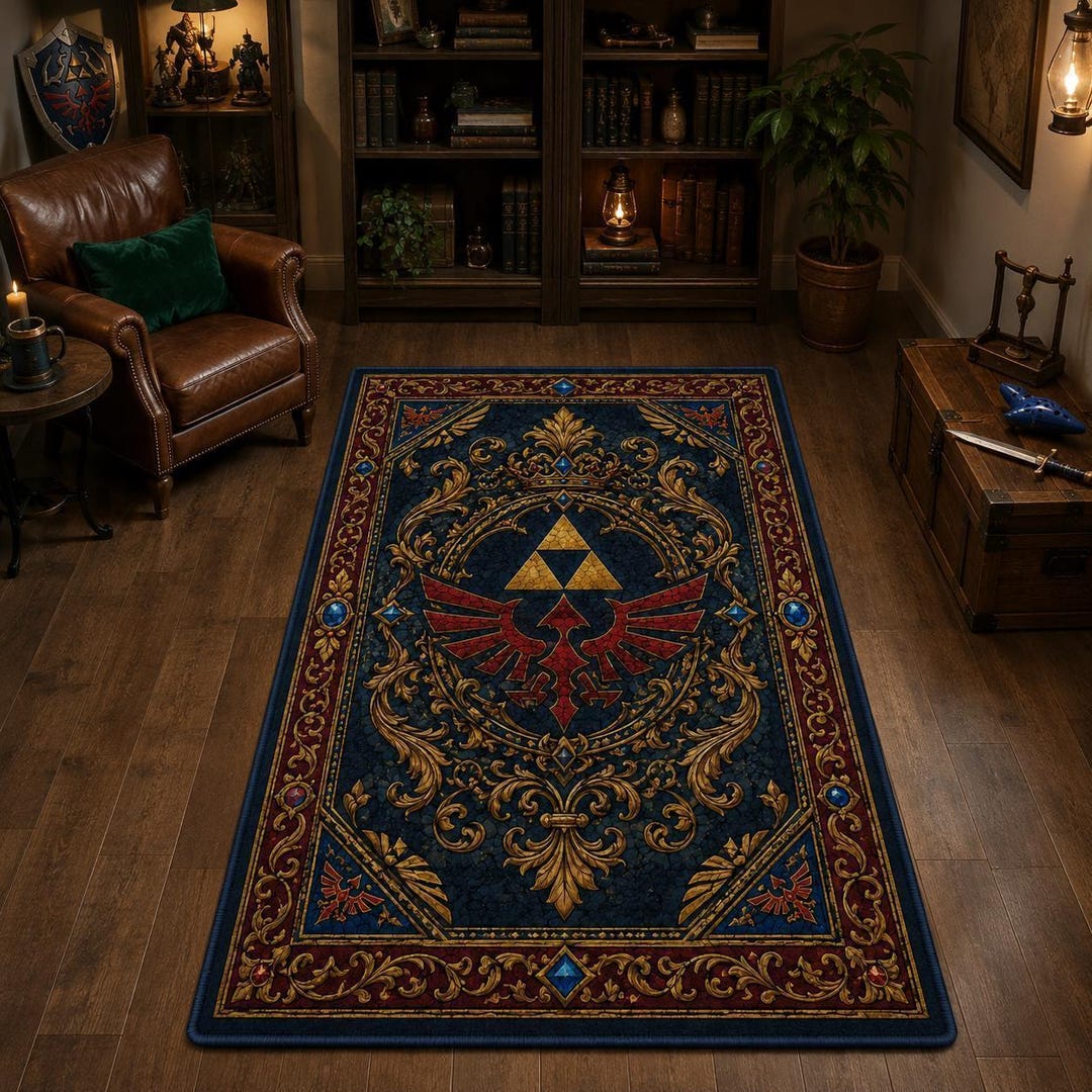 Royal Hyrule Crest Rug, Triforce Mosaic Carpet, Zelda Gamer Decor - Etsy