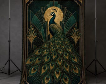 Art Deco Smaragd Teppich, Pfau Teppich, Gatsby Home Decor