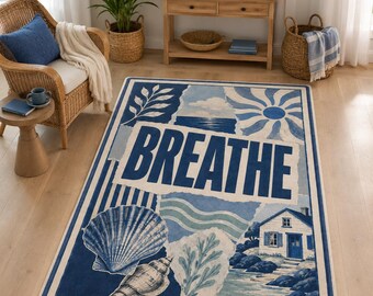 Alfombra Breathe, alfombra de conchas marinas costeras, decoración para casas de playa.