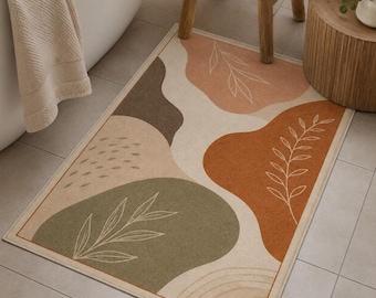 Botanical Bath Runner, Sage Terracotta Bathroom Rug, Spa Decor Gift