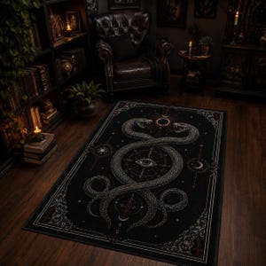 Gothic-Teppich mit Zwillingsschlangenmuster für okkulte Dekorationen im Dark-Academia-Stil