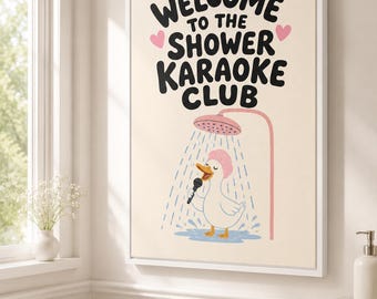 Shower Karaoke Canvas Wall Art, Funny Duck Print, Bathroom Decor