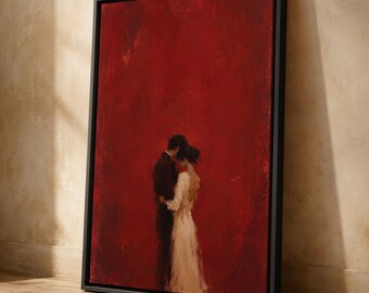 Red Wedding Couple Canvas Wall Art, Romantic Bride Groom Print, Bedroom Decor