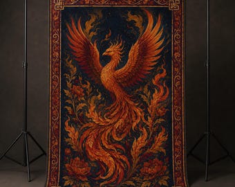 Phoenix Rug, Dark Fantasy Floral Carpet, Gothic Home Decor
