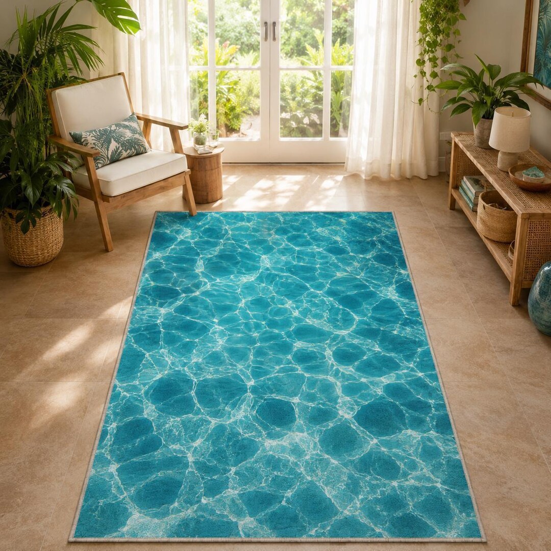 Turquoise Water Area Rug for Coastal Living Room and Beach Decor - Etsy