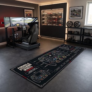 Formula 1 Rug, Steering Wheel Diagram, Sim Racing Room Decor