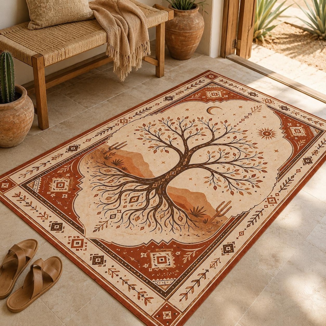 Tree Designed Rugs Desert Tree of Life Rug, Terracotta Arch, Southwestern Decor - Etsy