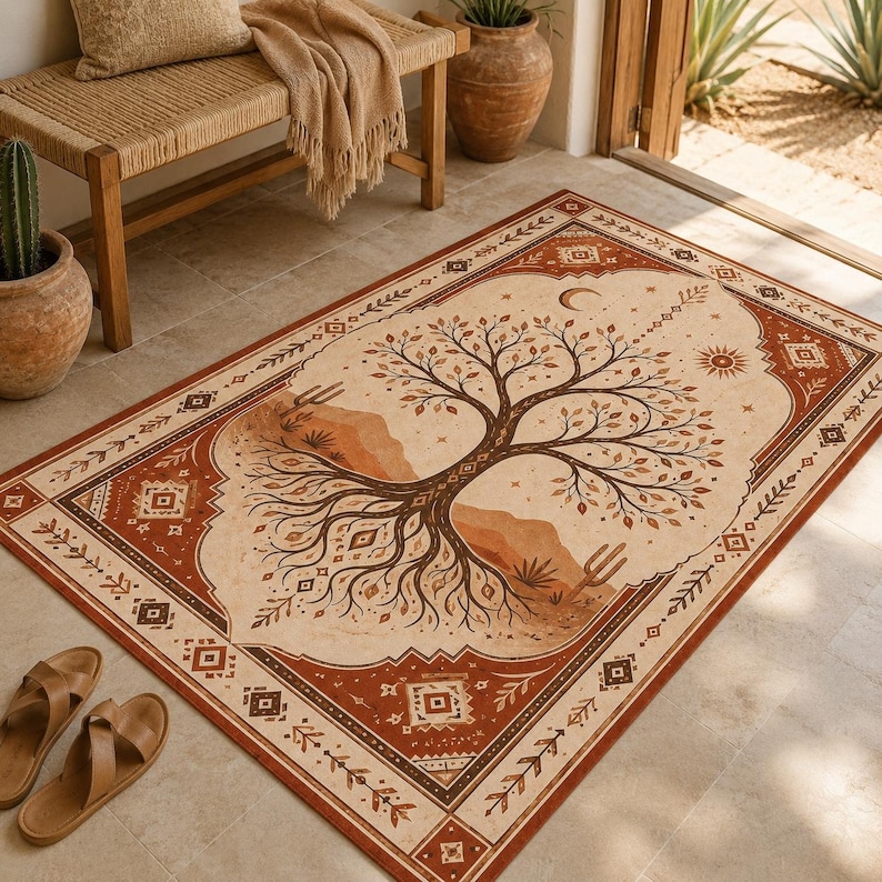 Desert Tree of Life Rug, Terracotta Arch, Southwestern Decor - Etsy