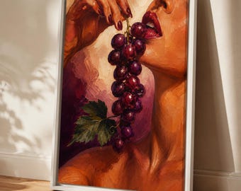 Trauben Frau Leinwand Wand Kunst, Wein Liebhaber Druck, Küchen Dekor