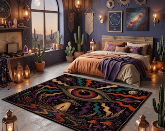 Mystic Eye Mushroom Rug, Psychedelic Cosmic Portal Floor Art, Witchcore Celestial Decor Carpet