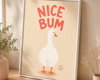 Nice Bum Canvas Wall Art, Funny Duck Print, Cheeky Bathroom Decor
