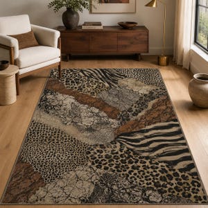 Tapis à imprimé animal, tapis patchwork zèbre léopard, décoration safari