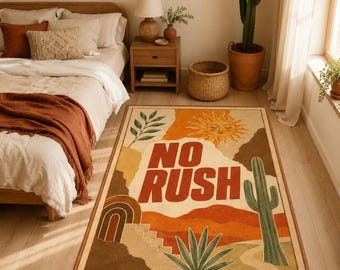 No Rush Rug, Desert Cactus Carpet, Earth Tone Boho Decor