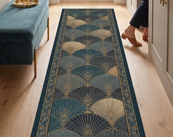 Art Deco Läufer, Teppichläufer, Fächerteppich für den Flur / Flur