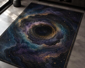Galaxy Rug, Black Hole Celestial Carpet, Dark Bedroom Decor