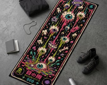 Eyeball Rain Runner Rug, Neon Punk Gamer Room Carpet