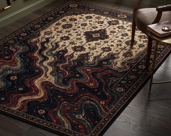 Dark Academia Rug, Melting Floral Carpet, Gothic Library Decor