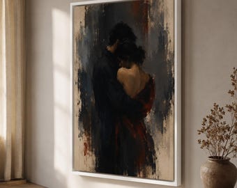 Dark Romantic Canvas Wall Art, Couple Embrace Print, Bedroom Decor