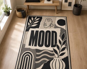 Mood Rug, Monochrome Abstract Carpet, Minimalist Room Decor