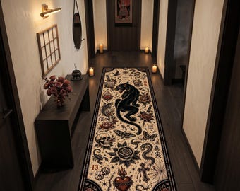 Black Panther Runner Rug, Japanese Gothic Hallway Carpet