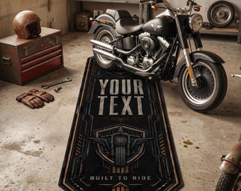 Personalized Motorcycle Rug, Custom Moto Garage Mat, Biker Gift