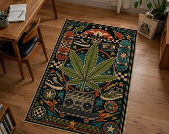 Cannabis Skate Rug, 420 Streetwear Carpet, Skater Room Decor