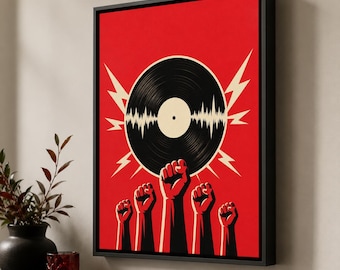 Vinyl Record Canvas Wall Art, Protest Music Print, Listening Room Decor