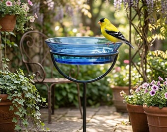 Outdoor Staked Bird Bath and Glass Feeder – Gift for Bird Lovers