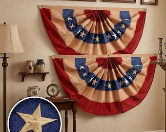 Vintage-Inspired Pleated Fan Flag Set – 2 Pieces with Embroidered American Stars & Stripes