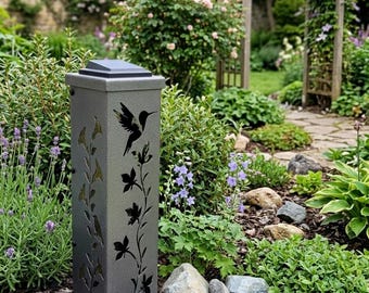 Metal Garden Lantern with Hummingbird Design – Solar Powered Light Column