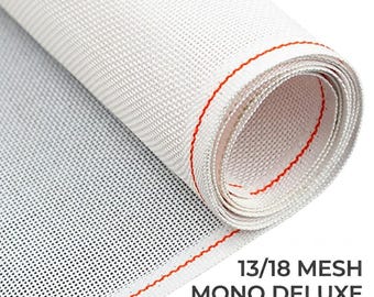 13/18 Mesh Mono Deluxe Needlepoint Canvas, White Stiffened Blank Canvas for Cross Stitch Embroidery, Custom Size Cuts,Rolled in Box