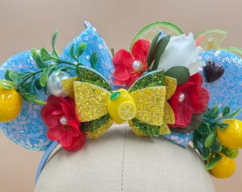 Tipsy Ears - Orejas reversibles de lentejuelas hechas a mano – Limón, Floral, Diadema para despedida de soltera