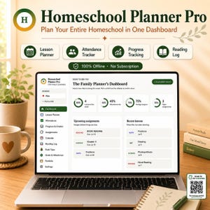 Homeschool Interactive Digital Planner | Family Learning Dashboard & Lesson Tracker | Offline HTML App