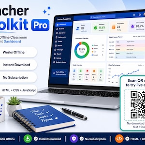 Teacher Toolkit Pro | Classroom Management Dashboard | Digital Teacher Planner | Attendance Tracker | Gradebook | Offline HTML App