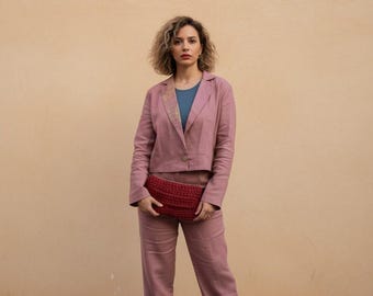 ILLINO Laila • Blazer de linho e calças de pernas largas • Bordado à mão • Peça única • Marrakech