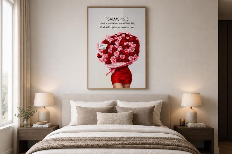 Christian Pink Rose Bouquet Poster Feminine Inspirational Bible Verse ...