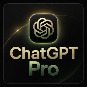 May include: A digital graphic featuring the "ChatGPT Pro" logo. The logo is a stylized, interconnected design within a square frame, set against a dark background with a subtle gradient. The text "ChatGPT" is in gold, and "Pro" is in green.