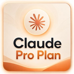 Pode incluir: Gráfico quadrado em tons de laranja com o texto "Claude Pro Plan". Um círculo branco com um design de estrela laranja está no topo. O fundo tem um efeito de gradiente e linhas curvas.