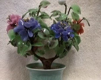 Bonsai Tree Large Multi Colored  Glass Flowers