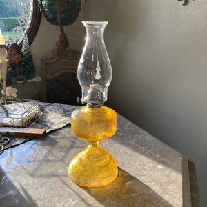 Oil Lamp In Canary Yellow With Etched Lantern