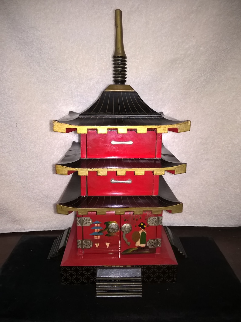 Japanese Pagoda Music Jewelry Box Plus Lucky Seven Gods Free Etsy