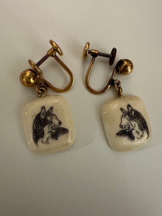 Scrimshaw Etched Ear Rings With Gold Filled Backs - image 1