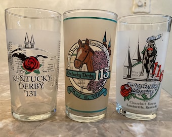 Kentucky Derby Glasses 1987 - 1990 - 2005  Set of 3