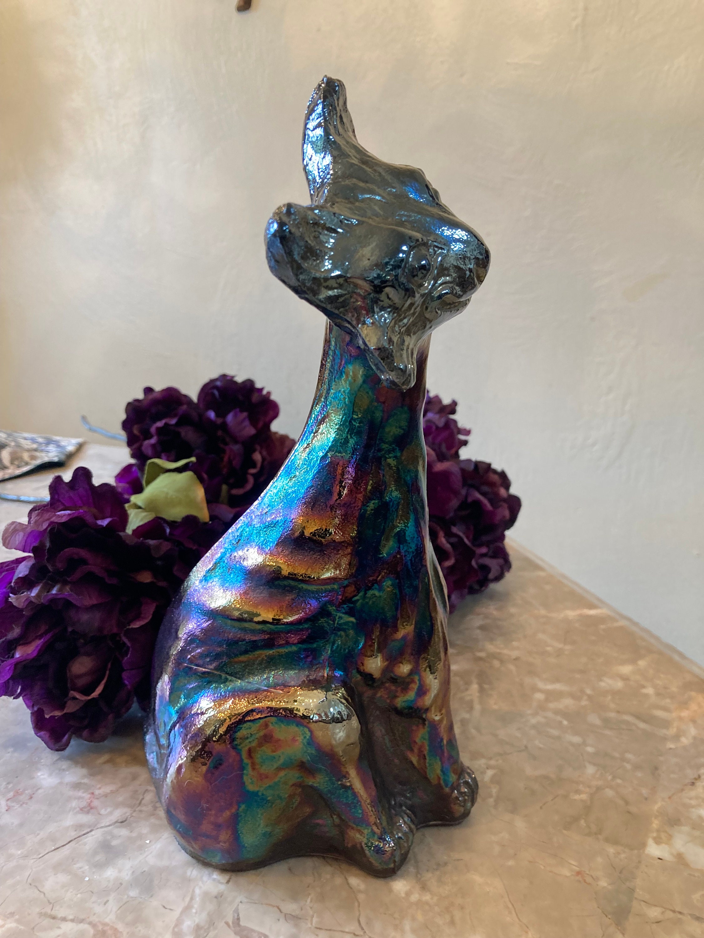 Fenton Winking Alley Cat, Black Amethyst Carnival Glass 1970 Fenton Winking Alley Cat, Black Amethyst Carnival Glass 1970