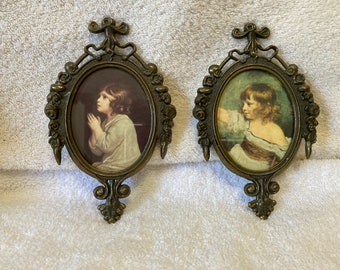 Metal Framed Victorian Prints, Signed Italy  Set of 2