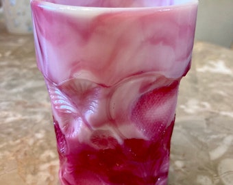 Cranberry Opalescent Slag Glass Tumbler Inverted Strawberry