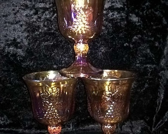 6  Carnival Glass Marigold Harvest Grape Goblets Set of 6