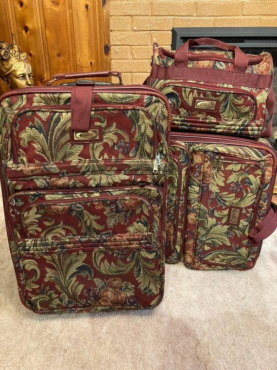 Burgundy Floral Tapestry 3 Piece Luggage Set - image 2