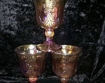 8 Carnival Glass Marigold Harvest Grape Goblets   Set of 8